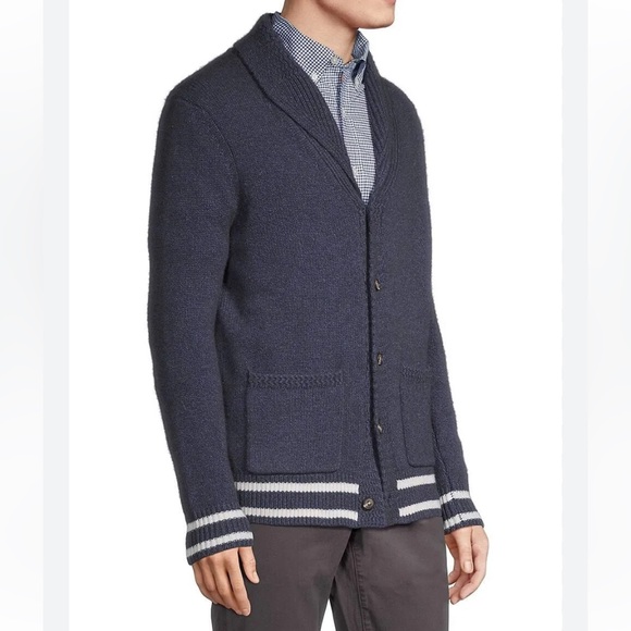 Vineyard Vines Varsity Wool Shawl Cardigan Nautical Navy XL Rope Design Sweater - Picture 7 of 16